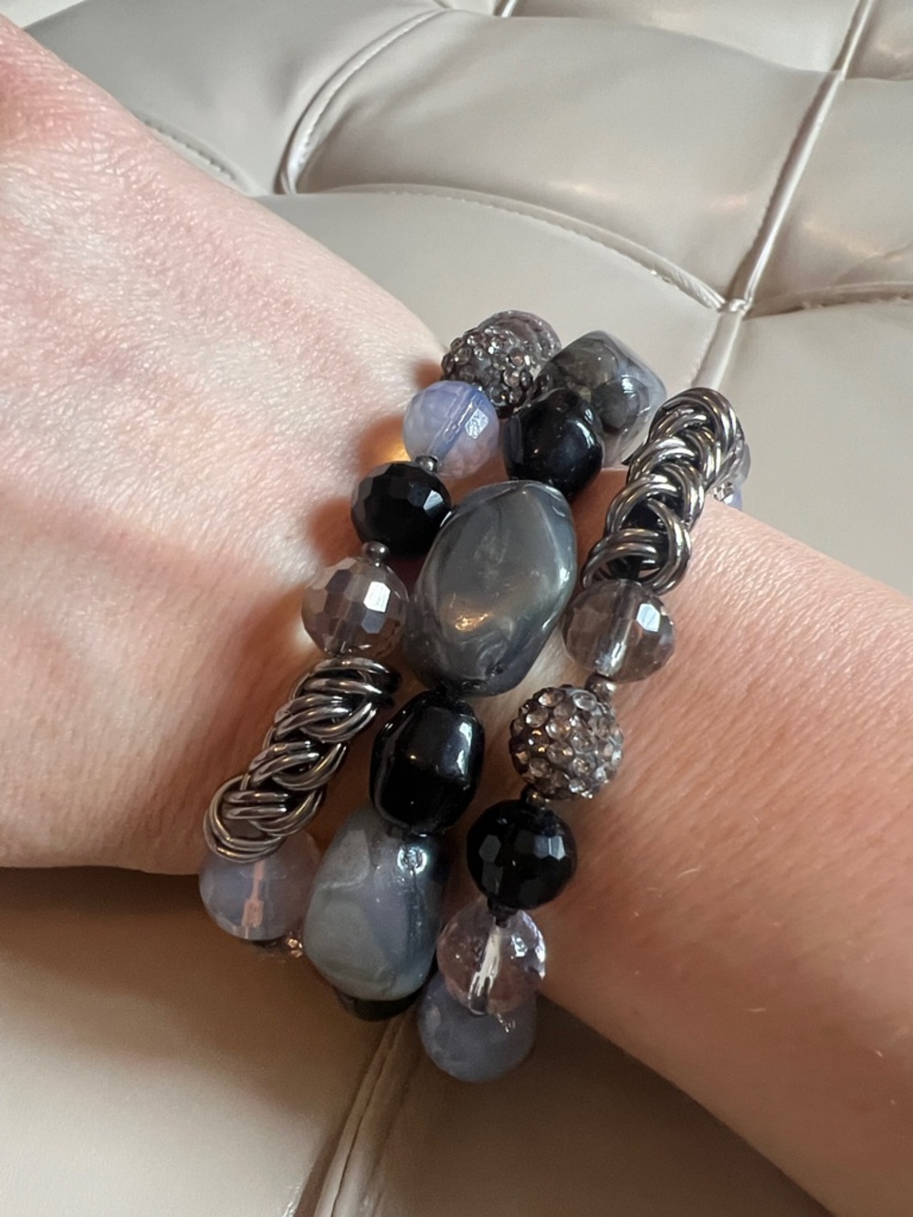 White House Black Market Gray and Black Beaded Bracelet Stack